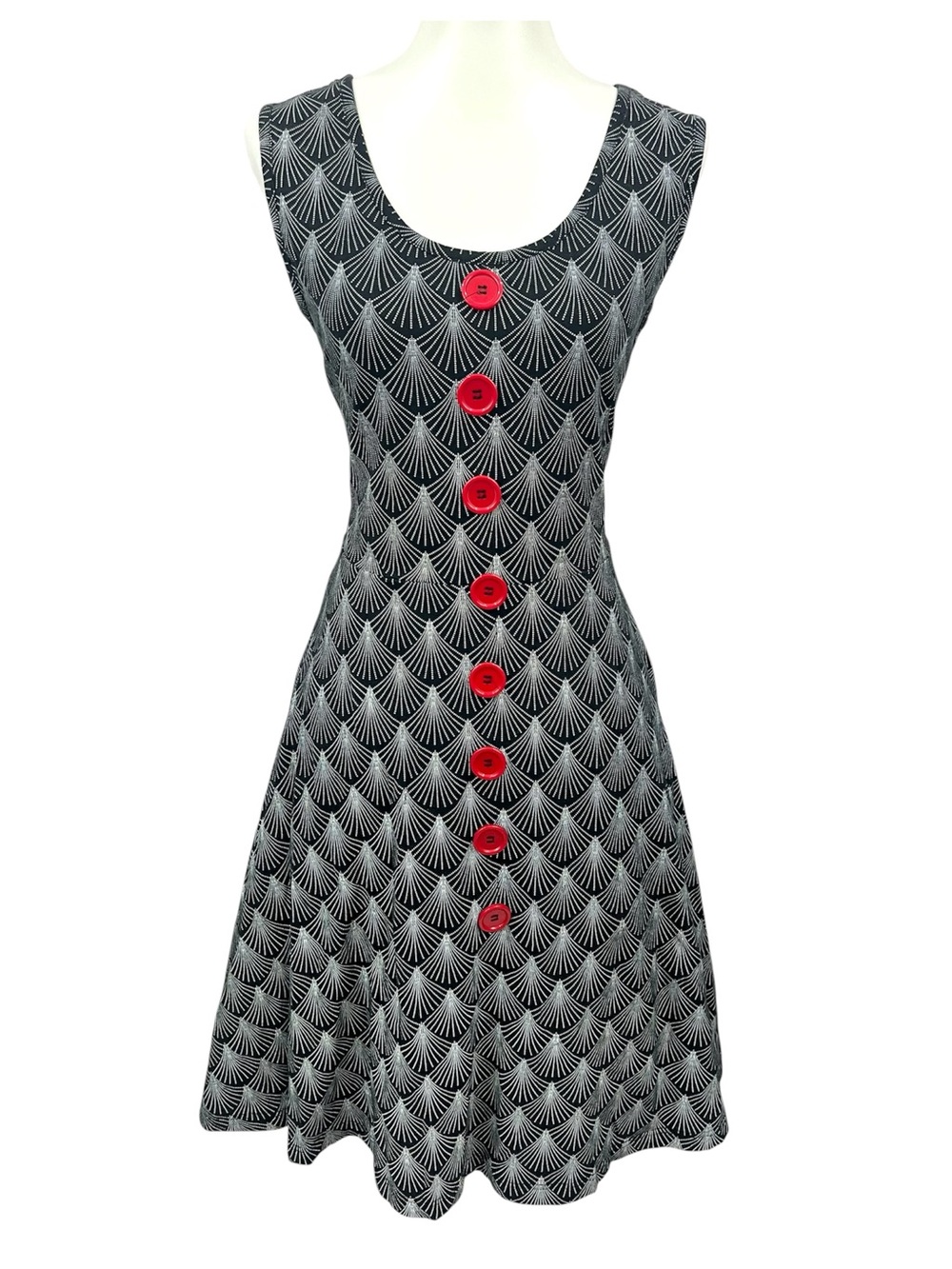 Effie’s Heart Modcloth Retro Art Deco Fan Print Sleeveless Dress